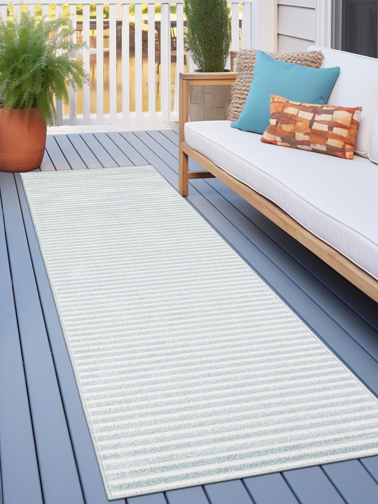 Light Blue 2' 7 x 10' Sabrina Soto Outdoor Runner Area Rug Weather Resistant for Patio, Deck, Terrace, Balcony, Porch Durable Carpet for Exterior Home Design for Sale at Rug Engine