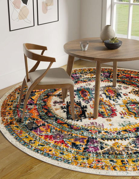 Ivory 7' 10 x 7' 10 Penrose Round Area Rug Classic Durable Stain Resistant Easy Clean Carpet for Traditional Indoor Home Decor for Sale at Rug Engine