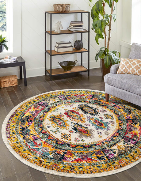 Ivory 3' 1 x 3' 1 Penrose Round Area Rug Classic Durable Stain Resistant Easy Clean Carpet for Traditional Indoor Home Decor for Sale at Rug Engine