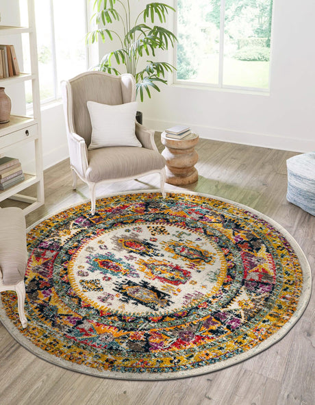 Ivory 10' x 10' Penrose Round Area Rug Classic Durable Stain Resistant Easy Clean Carpet for Traditional Indoor Home Decor for Sale at Rug Engine