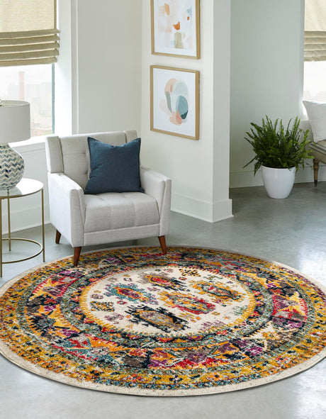 Ivory 10' x 10' Penrose Round Area Rug Classic Durable Stain Resistant Easy Clean Carpet for Traditional Indoor Home Decor for Sale at Rug Engine