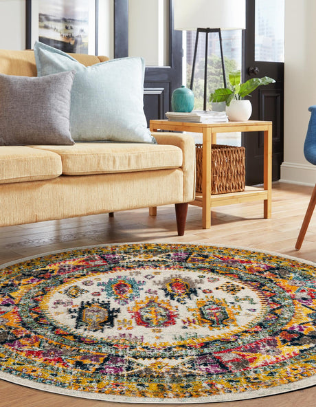 Ivory 10' x 10' Penrose Round Area Rug Classic Durable Stain Resistant Easy Clean Carpet for Traditional Indoor Home Decor for Sale at Rug Engine