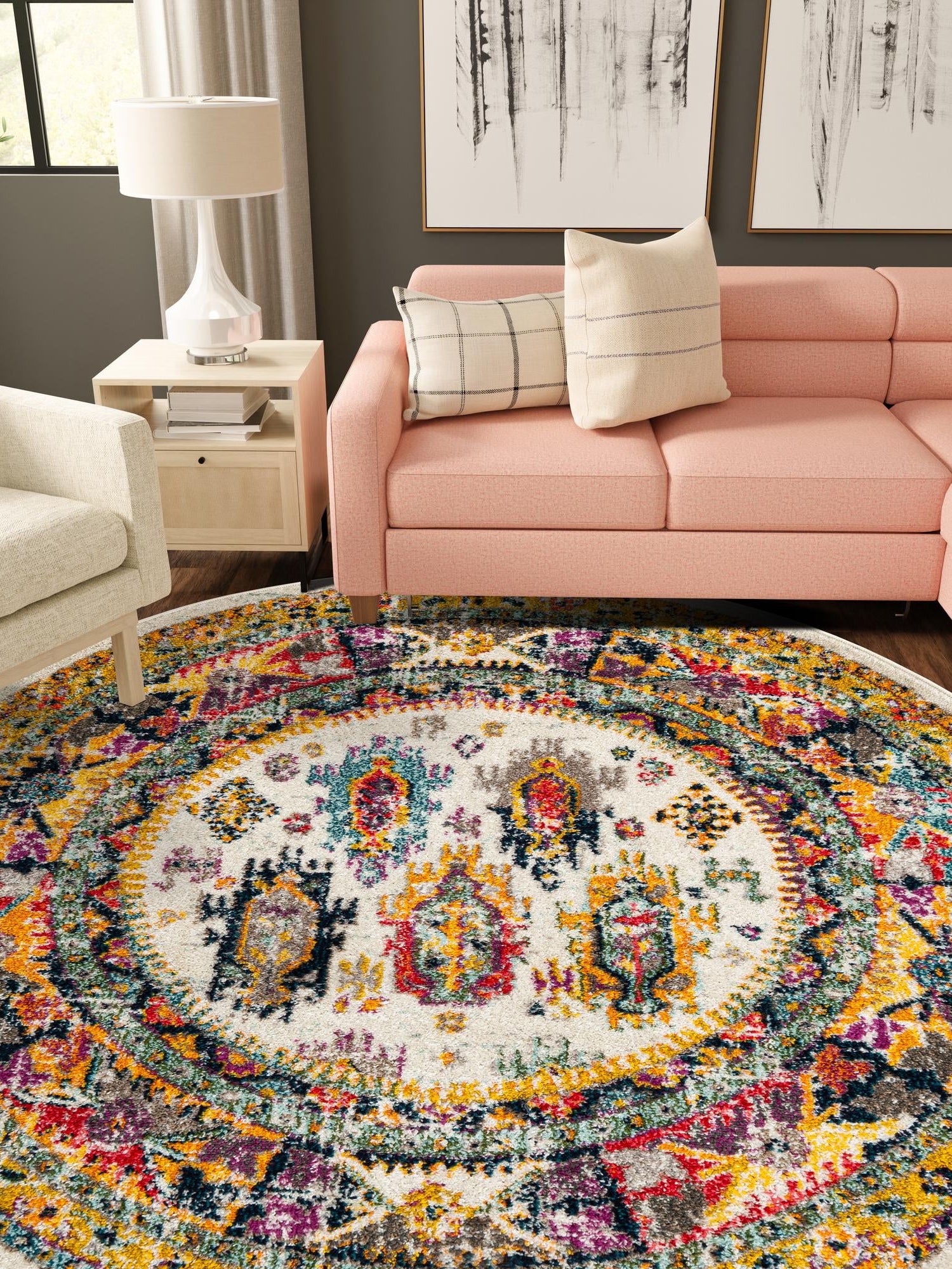 Ivory 5' 3 x 5' 3 Penrose Round Area Rug