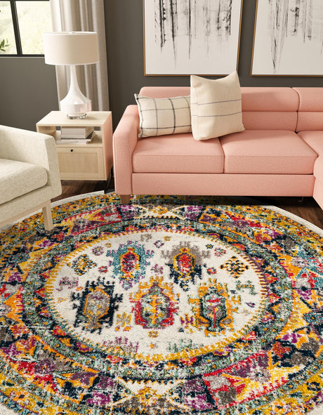 Ivory 5' 3 x 5' 3 Penrose Round Area Rug Classic Durable Stain Resistant Easy Clean Carpet for Traditional Indoor Home Decor for Sale at Rug Engine