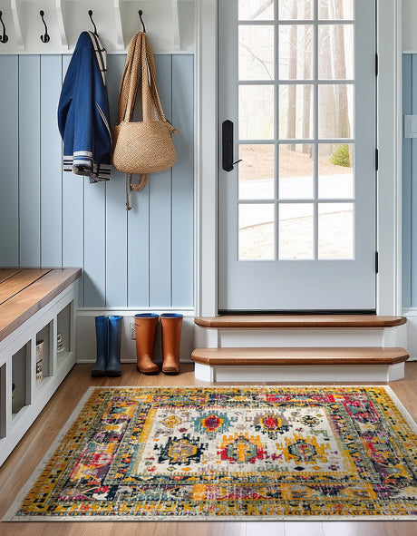 Ivory 7' 10 x 7' 10 Penrose Square Area Rug Classic Durable Stain Resistant Easy Clean Carpet for Traditional Indoor Home Decor for Sale at Rug Engine