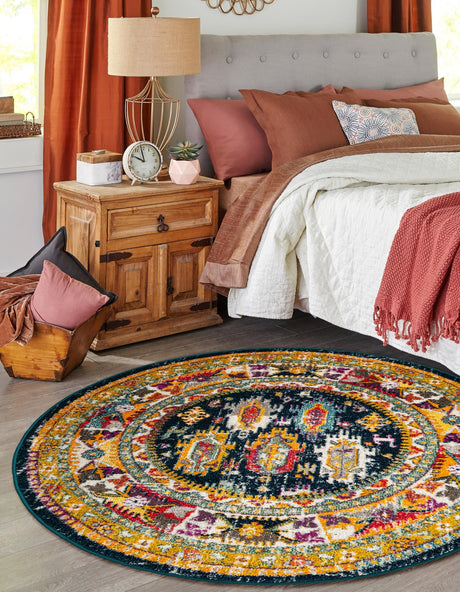 Navy Blue 7' 10 x 7' 10 Penrose Round Area Rug Classic Durable Stain Resistant Easy Clean Carpet for Traditional Indoor Home Decor for Sale at Rug Engine