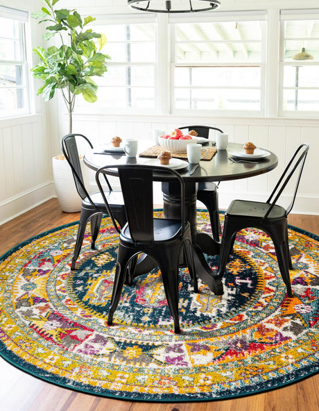 Navy Blue 7' 10 x 7' 10 Penrose Round Area Rug Classic Durable Stain Resistant Easy Clean Carpet for Traditional Indoor Home Decor for Sale at Rug Engine