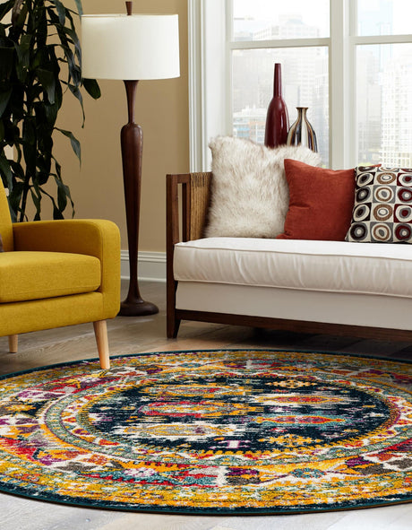 Navy Blue 10' x 10' Penrose Round Area Rug Classic Durable Stain Resistant Easy Clean Carpet for Traditional Indoor Home Decor for Sale at Rug Engine