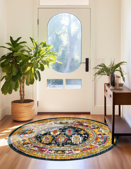 Navy Blue 7' 10 x 7' 10 Penrose Round Area Rug Classic Durable Stain Resistant Easy Clean Carpet for Traditional Indoor Home Decor for Sale at Rug Engine