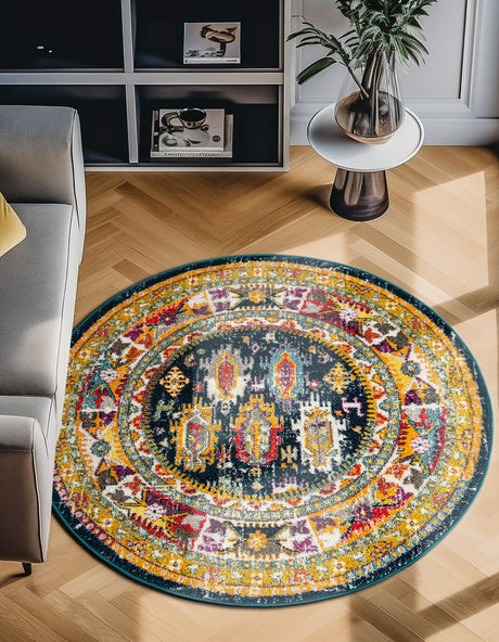 Navy Blue 10' x 10' Penrose Round Area Rug Classic Durable Stain Resistant Easy Clean Carpet for Traditional Indoor Home Decor for Sale at Rug Engine