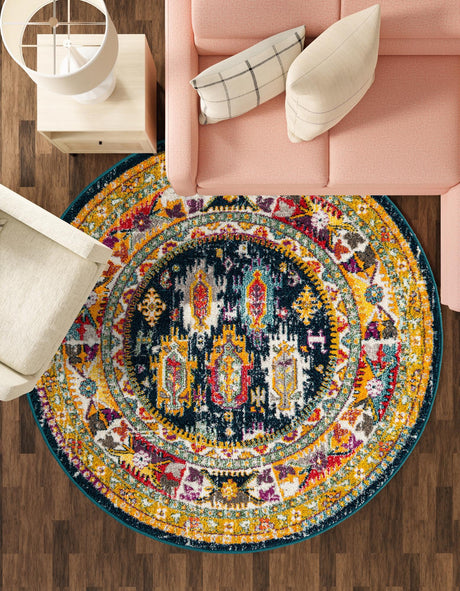 Navy Blue 10' x 10' Penrose Round Area Rug Classic Durable Stain Resistant Easy Clean Carpet for Traditional Indoor Home Decor for Sale at Rug Engine