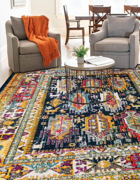 Navy Blue 4' 1 x 6' 1 Penrose Rectangle Area Rug Classic Durable Stain Resistant Easy Clean Carpet for Traditional Indoor Home Decor for Sale at Rug Engine