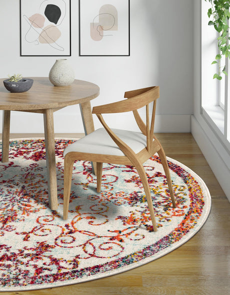 Ivory 10' x 10' Penrose Round Area Rug Classic Durable Stain Resistant Easy Clean Carpet for Traditional Indoor Home Decor for Sale at Rug Engine