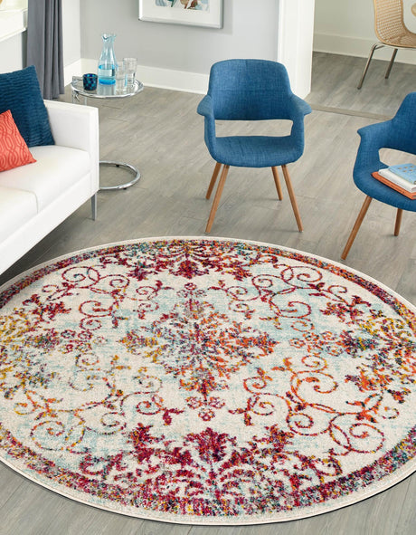 Ivory 3' 1 x 3' 1 Penrose Round Area Rug Classic Durable Stain Resistant Easy Clean Carpet for Traditional Indoor Home Decor for Sale at Rug Engine