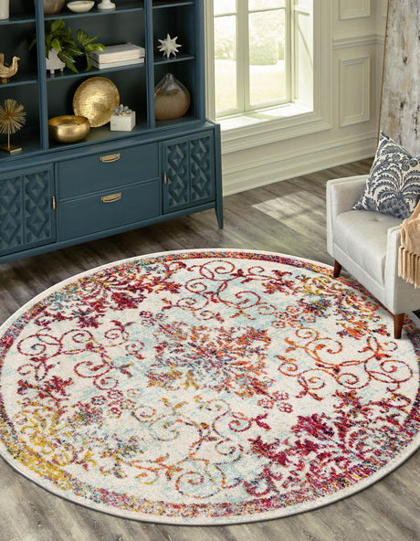 Ivory 10' x 10' Penrose Round Area Rug Classic Durable Stain Resistant Easy Clean Carpet for Traditional Indoor Home Decor for Sale at Rug Engine