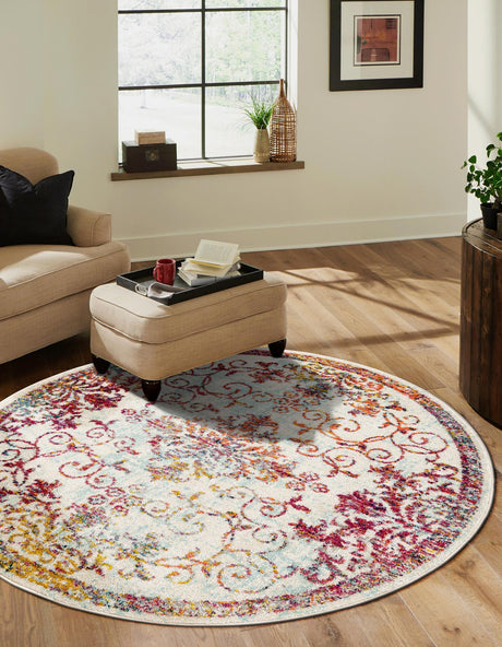 Ivory 10' x 10' Penrose Round Area Rug Classic Durable Stain Resistant Easy Clean Carpet for Traditional Indoor Home Decor for Sale at Rug Engine