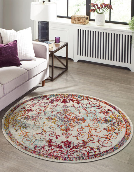 Ivory 7' 10 x 7' 10 Penrose Round Area Rug Classic Durable Stain Resistant Easy Clean Carpet for Traditional Indoor Home Decor for Sale at Rug Engine