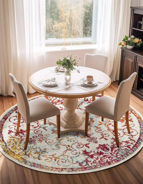 Ivory 5' 3 x 5' 3 Penrose Round Area Rug Classic Durable Stain Resistant Easy Clean Carpet for Traditional Indoor Home Decor for Sale at Rug Engine