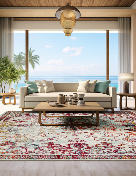 Ivory 7' 10 x 7' 10 Penrose Square Area Rug Classic Durable Stain Resistant Easy Clean Carpet for Traditional Indoor Home Decor for Sale at Rug Engine