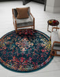 Navy Blue 3' 1 x 3' 1 Penrose Round Area Rug Classic Durable Stain Resistant Easy Clean Carpet for Traditional Indoor Home Decor for Sale at Rug Engine