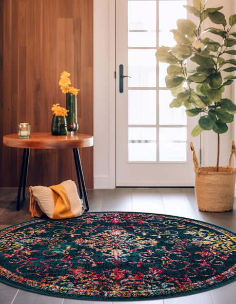 Navy Blue 5' 3 x 5' 3 Penrose Round Area Rug Classic Durable Stain Resistant Easy Clean Carpet for Traditional Indoor Home Decor for Sale at Rug Engine