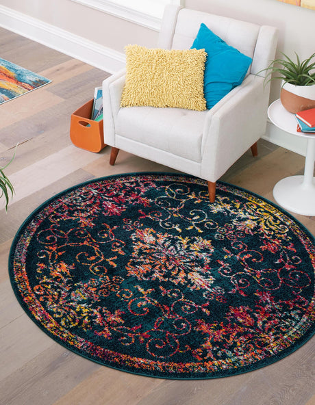 Navy Blue 5' 3 x 5' 3 Penrose Round Area Rug Classic Durable Stain Resistant Easy Clean Carpet for Traditional Indoor Home Decor for Sale at Rug Engine
