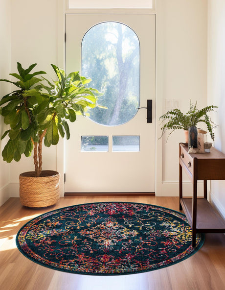 Navy Blue 5' 3 x 5' 3 Penrose Round Area Rug Classic Durable Stain Resistant Easy Clean Carpet for Traditional Indoor Home Decor for Sale at Rug Engine