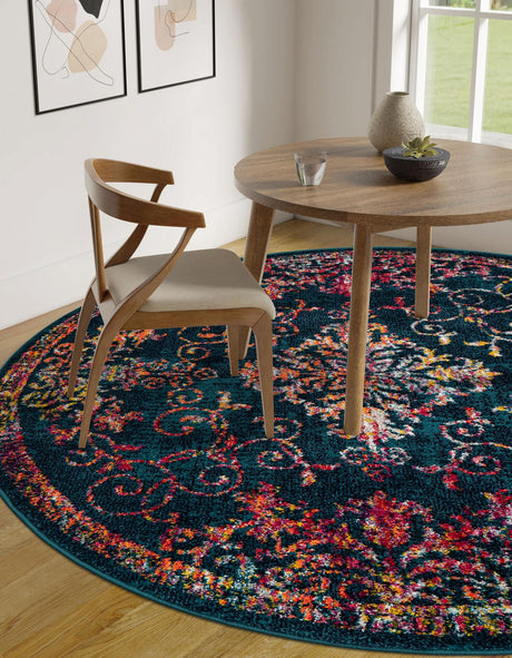 Navy Blue 7' 10 x 7' 10 Penrose Round Area Rug Classic Durable Stain Resistant Easy Clean Carpet for Traditional Indoor Home Decor for Sale at Rug Engine