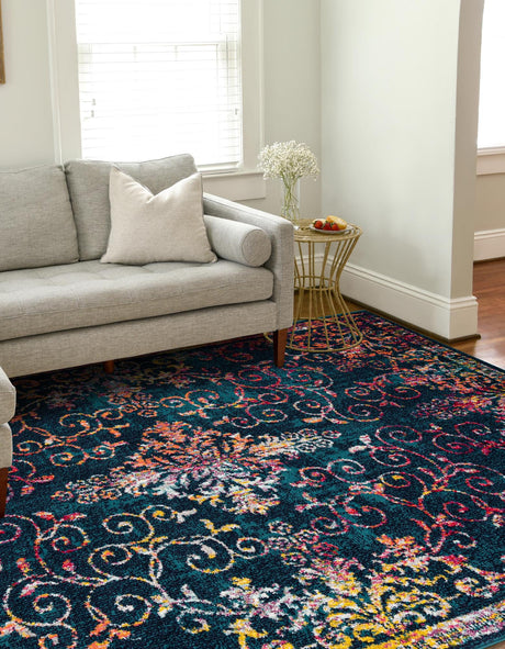 Navy Blue 6' 1 x 9' Penrose Rectangle Area Rug Classic Durable Stain Resistant Easy Clean Carpet for Traditional Indoor Home Decor for Sale at Rug Engine