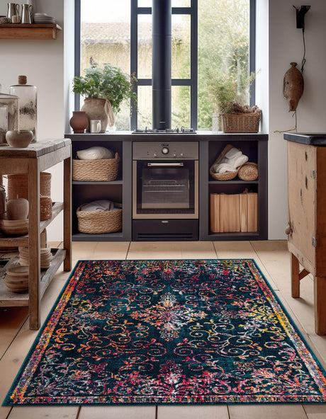 Navy Blue 5' 3 x 8' Penrose Rectangle Area Rug Classic Durable Stain Resistant Easy Clean Carpet for Traditional Indoor Home Decor for Sale at Rug Engine