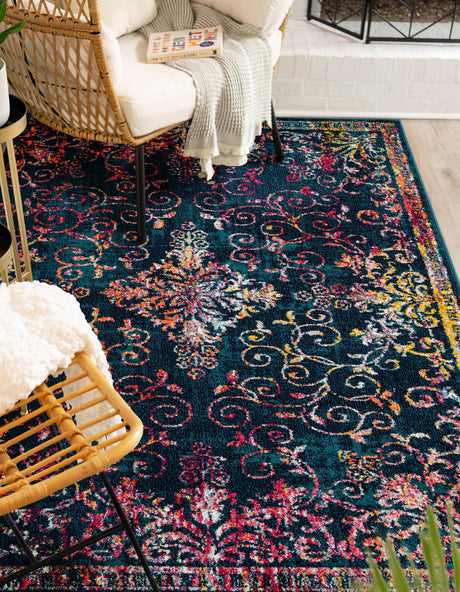Navy Blue 6' 1 x 9' Penrose Rectangle Area Rug Classic Durable Stain Resistant Easy Clean Carpet for Traditional Indoor Home Decor for Sale at Rug Engine
