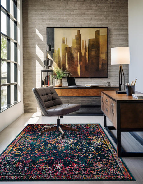 Navy Blue 6' 1 x 9' Penrose Rectangle Area Rug Classic Durable Stain Resistant Easy Clean Carpet for Traditional Indoor Home Decor for Sale at Rug Engine