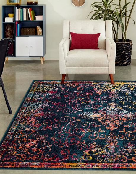 Navy Blue 7' 10 x 10' Penrose Rectangle Area Rug Classic Durable Stain Resistant Easy Clean Carpet for Traditional Indoor Home Decor for Sale at Rug Engine