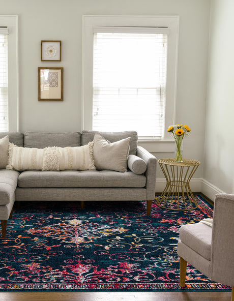 Navy Blue 10' x 10' Penrose Square Area Rug Classic Durable Stain Resistant Easy Clean Carpet for Traditional Indoor Home Decor for Sale at Rug Engine
