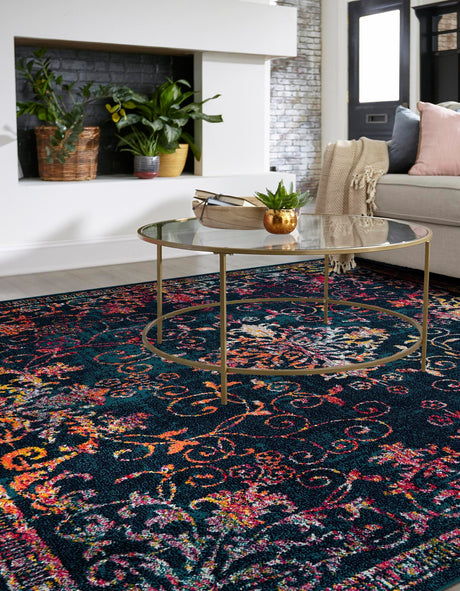 Navy Blue 7' 10 x 7' 10 Penrose Square Area Rug Classic Durable Stain Resistant Easy Clean Carpet for Traditional Indoor Home Decor for Sale at Rug Engine