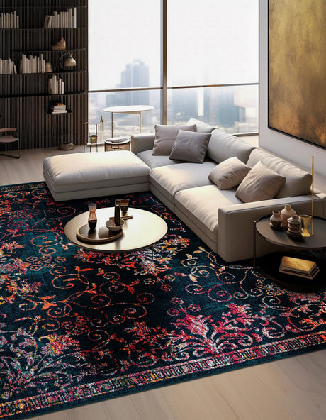 Navy Blue 10' x 10' Penrose Square Area Rug Classic Durable Stain Resistant Easy Clean Carpet for Traditional Indoor Home Decor for Sale at Rug Engine