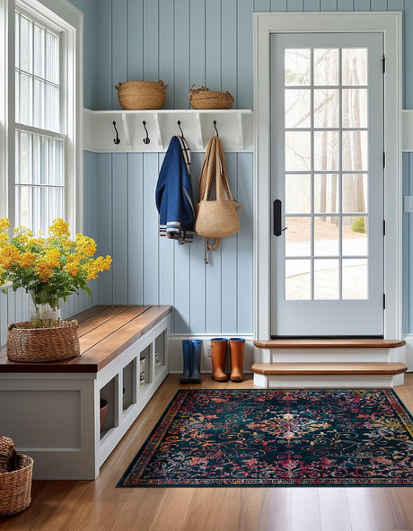 Navy Blue 10' x 10' Penrose Square Area Rug Classic Durable Stain Resistant Easy Clean Carpet for Traditional Indoor Home Decor for Sale at Rug Engine