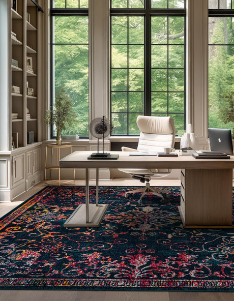Navy Blue 10' x 10' Penrose Square Area Rug Classic Durable Stain Resistant Easy Clean Carpet for Traditional Indoor Home Decor for Sale at Rug Engine