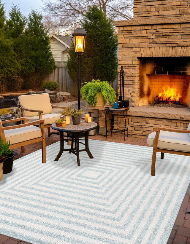 Light Blue 6' 1 x 6' 1 Sabrina Soto Outdoor Square Area Rug Weather Resistant for Patio, Deck, Terrace, Balcony, Porch Durable Carpet for Exterior Home Design for Sale at Rug Engine