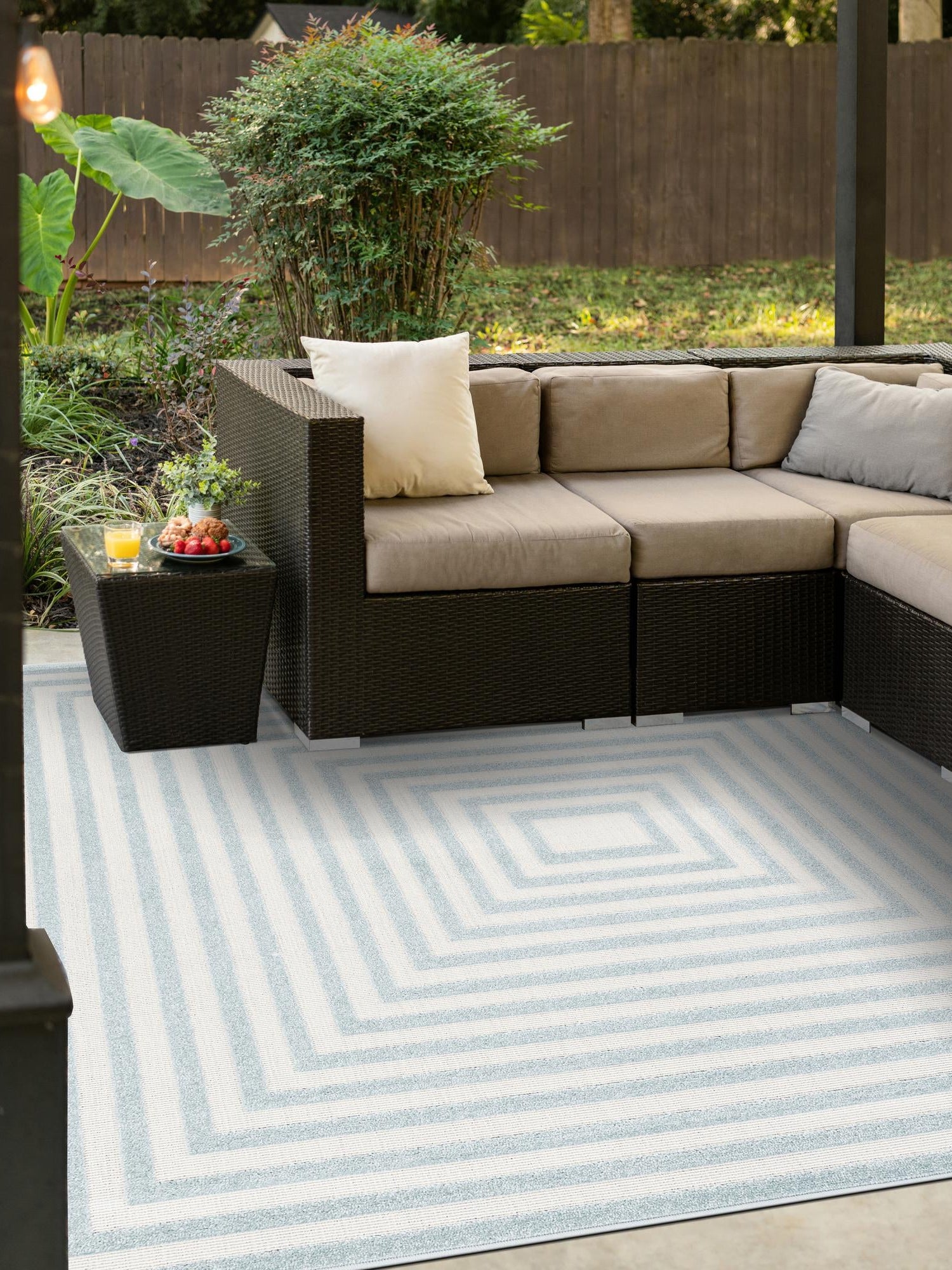 Light Blue 6' 1 x 6' 1 Sabrina Soto Outdoor Square Area Rug Weather Resistant for Patio, Deck, Terrace, Balcony, Porch Durable Carpet for Exterior Home Design for Sale at Rug Engine