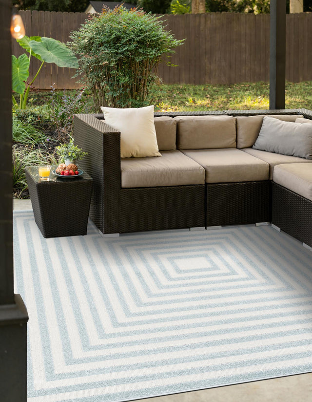 Light Blue 6' 1 x 6' 1 Sabrina Soto Outdoor Square Area Rug Weather Resistant for Patio, Deck, Terrace, Balcony, Porch Durable Carpet for Exterior Home Design for Sale at Rug Engine