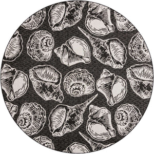 Black and White 10' x 10' Outdoor Coastal Round Area Rug Weather Resistant for Patio, Deck, Terrace, Balcony, Porch 100% Polypropylene Coastal Decor Carpet for Sale at Rug Engine