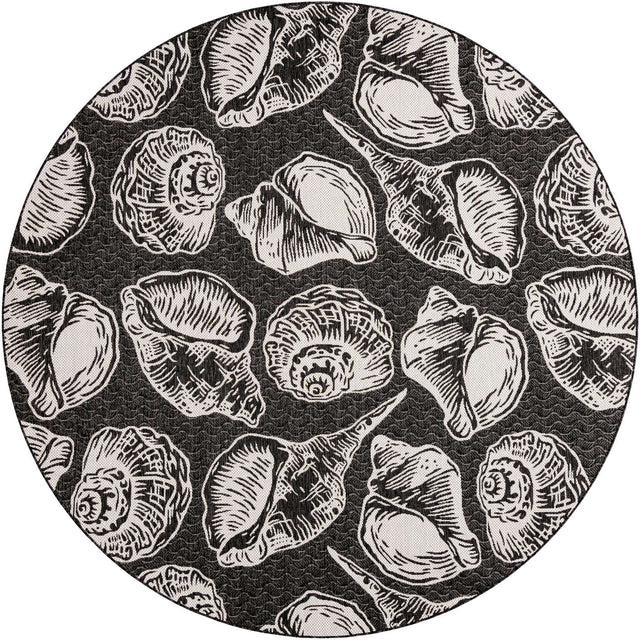 Black and White 10' x 10' Outdoor Coastal Round Area Rug Weather Resistant for Patio, Deck, Terrace, Balcony, Porch 100% Polypropylene Coastal Decor Carpet for Sale at Rug Engine