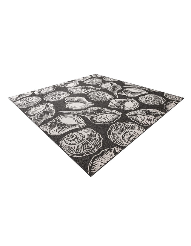 Black and White 10' x 10' Outdoor Coastal Square Area Rug Weather Resistant for Patio, Deck, Terrace, Balcony, Porch 100% Polypropylene Coastal Decor Carpet for Sale at Rug Engine
