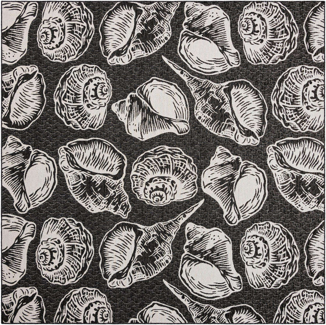 Black and White 10' x 10' Outdoor Coastal Square Area Rug Weather Resistant for Patio, Deck, Terrace, Balcony, Porch 100% Polypropylene Coastal Decor Carpet for Sale at Rug Engine