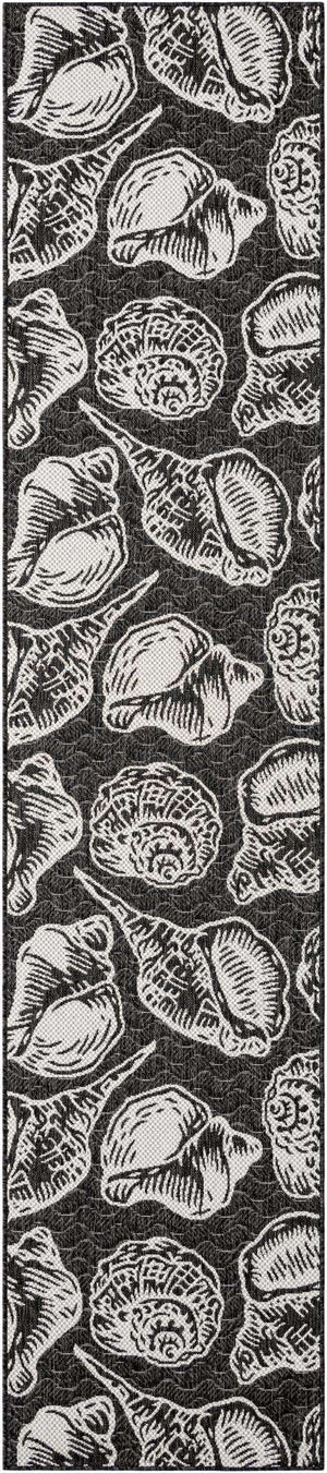 Black and White 2' 7 x 12' Outdoor Coastal Runner Area Rug Weather Resistant for Patio, Deck, Terrace, Balcony, Porch 100% Polypropylene Coastal Decor Carpet for Sale at Rug Engine
