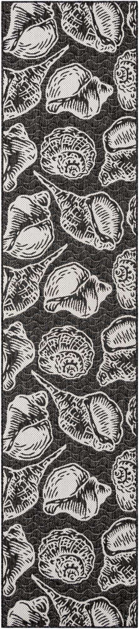 Black and White 2' 7 x 12' Outdoor Coastal Runner Area Rug Weather Resistant for Patio, Deck, Terrace, Balcony, Porch 100% Polypropylene Coastal Decor Carpet for Sale at Rug Engine