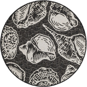 Black and White 3' 1 x 3' 1 Outdoor Coastal Round Area Rug Weather Resistant for Patio, Deck, Terrace, Balcony, Porch 100% Polypropylene Coastal Decor Carpet for Sale at Rug Engine