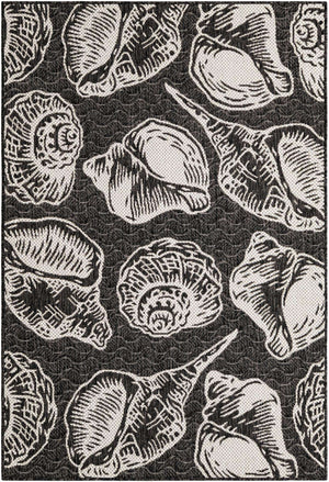 Black and White 4' 1 x 6' 1 Outdoor Coastal Rectangle Area Rug Weather Resistant for Patio, Deck, Terrace, Balcony, Porch 100% Polypropylene Coastal Decor Carpet for Sale at Rug Engine