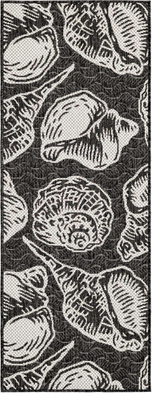Black and White 2' x 5' 3 Outdoor Coastal Runner Area Rug Weather Resistant for Patio, Deck, Terrace, Balcony, Porch 100% Polypropylene Coastal Decor Carpet for Sale at Rug Engine